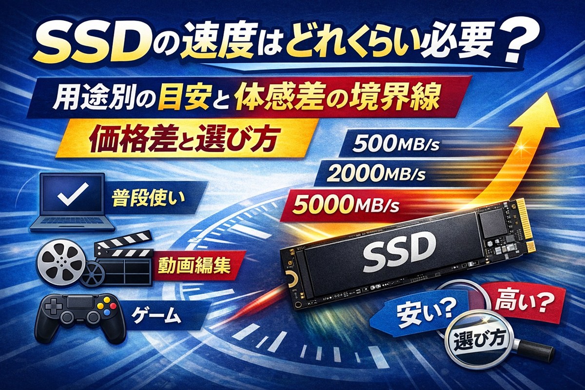 SSDの速度はどれくらい必要？用途別の目安と体感差の境界線｜価格差と選び方（普段使い/ゲーム/動画編集）
